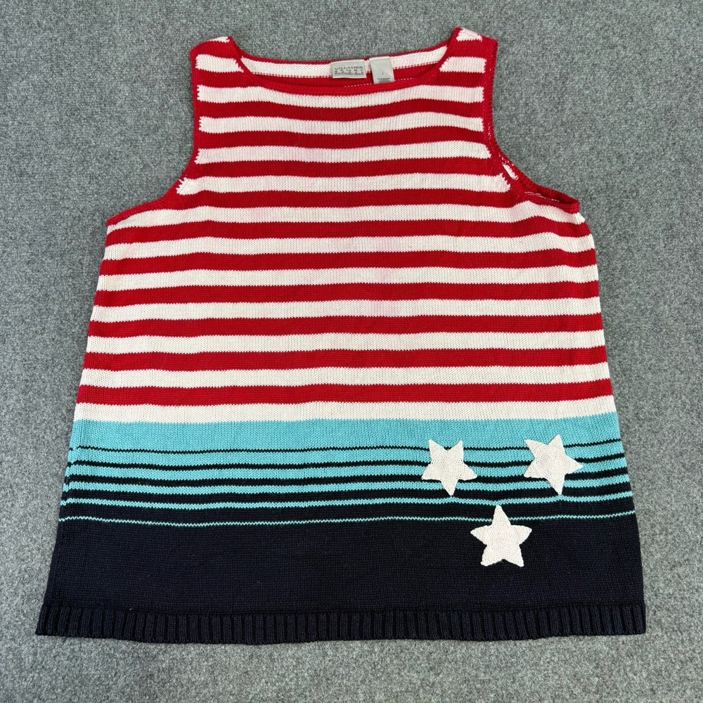 Villager Sport Woman Liz Claiborne Sz 1 Striped Knit Tank Top Stars Americana